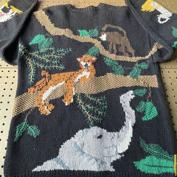 Belle Pointe Novelty Jungle Safari Cardigan Knit Sweater VTG 90s XL Women RARE - Picture 7 of 12